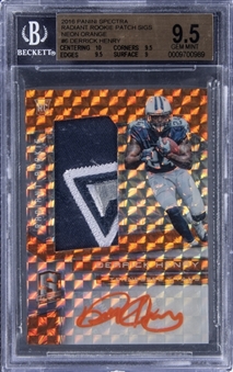 2016 Panini Spectra "Radiant Rookie Patch Signatures” Neon Orange #6 Derrick Henry Signed Patch Rookie Card (#1/3) - BGS GEM MINT 9.5/BGS 10